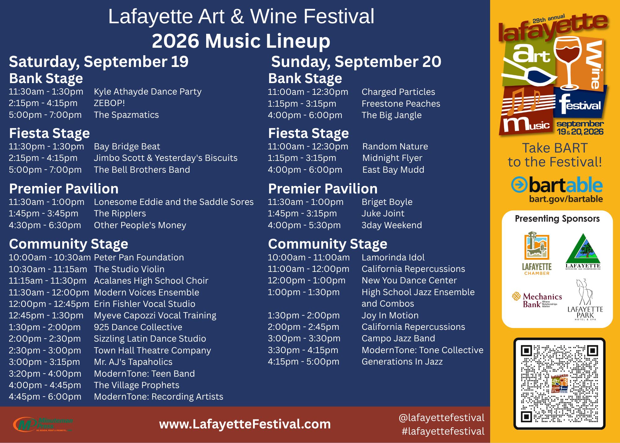 Lafayette Art & Wine Festival Music Lineup Card